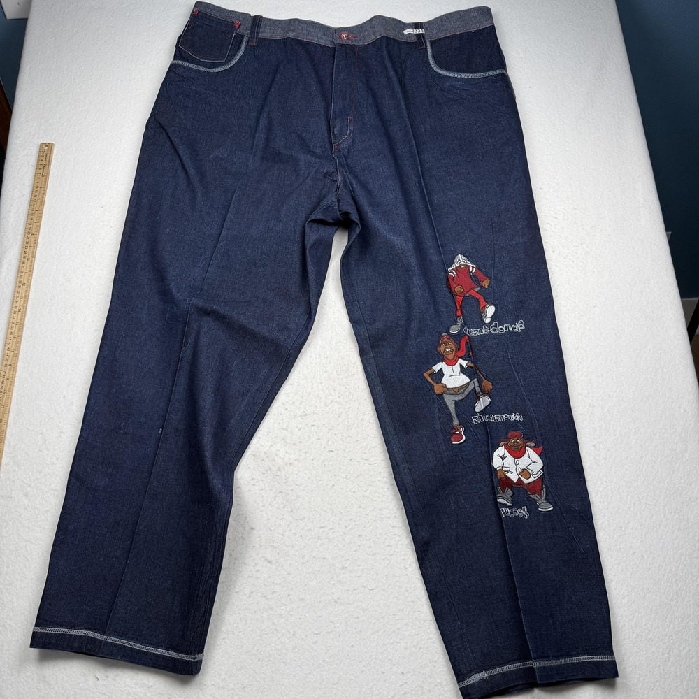 FUBU Platinum Fat Albert Jeans Mens 52x34 Dark Wash Blue Relaxed Wide Leg Denim